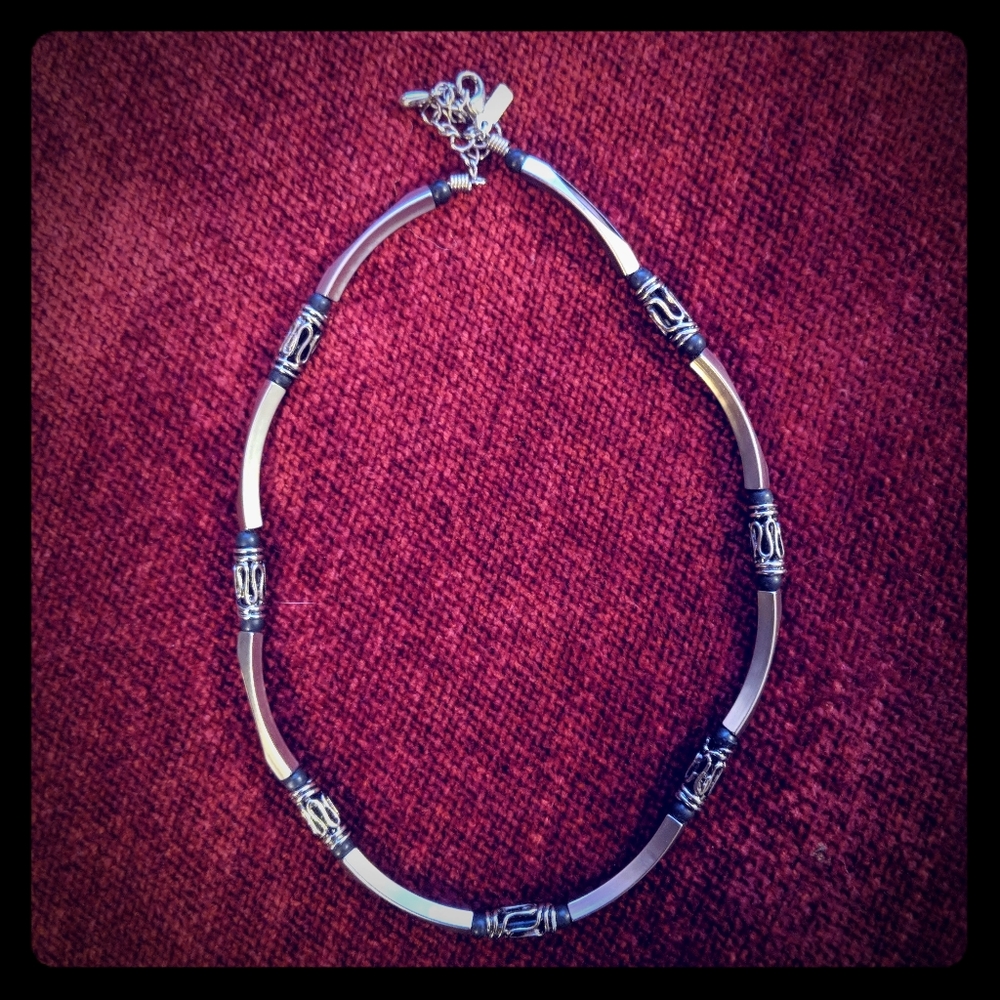 Silver and black necklace